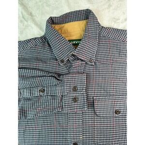 Orvis Button Down Shirt Mens Medium Blue Houndstooth Good Classic Fit Cotton